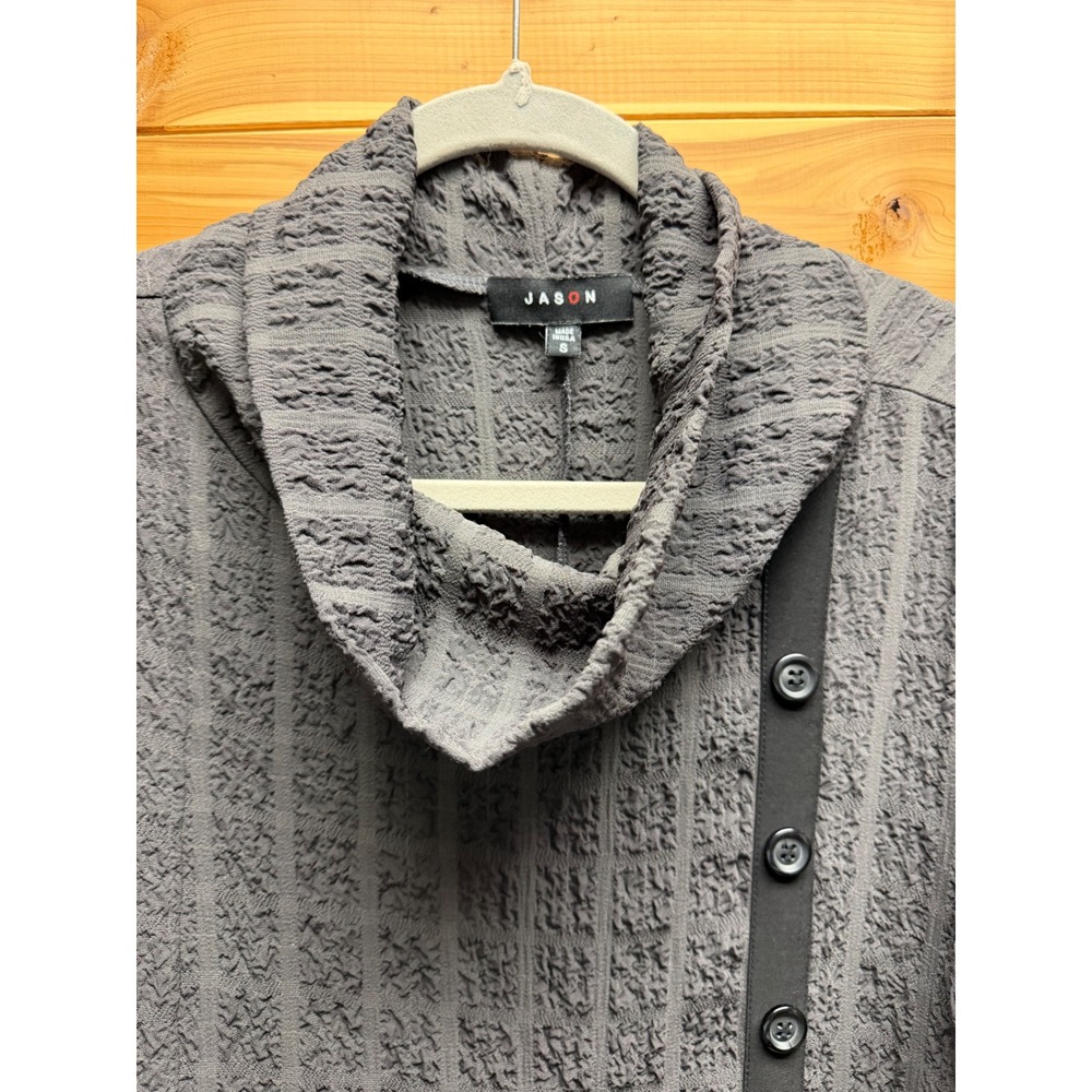 Jason Womens Charcoal Gray Textured Cowl Neck Tunic Top Button Detail Small - Picture 3 of 10
